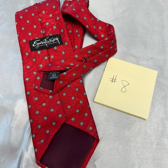 Egon Von Funstenberg Vintage Style Red Polka Dot Tie - Picture 3 of 8